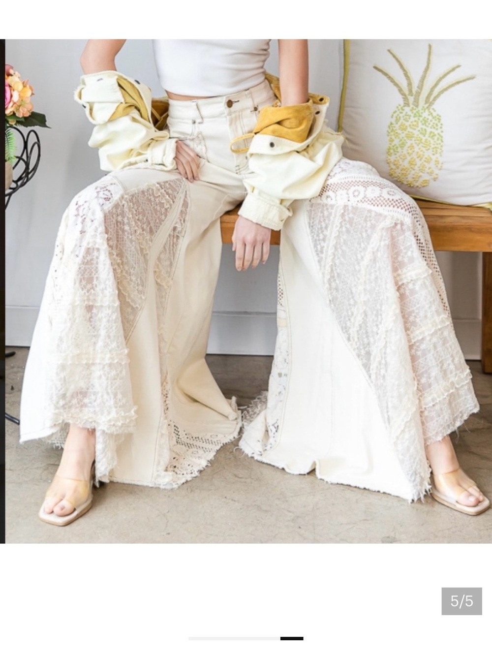 Boho Cream Lace Wide-Leg Pants